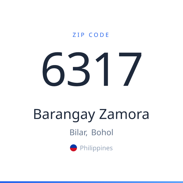 Shareable ZIP code 6317 card for Barangay Zamora, light theme