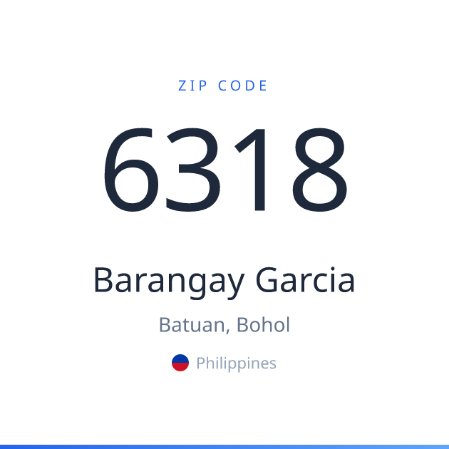 Shareable ZIP code 6318 card for Barangay Garcia, light theme