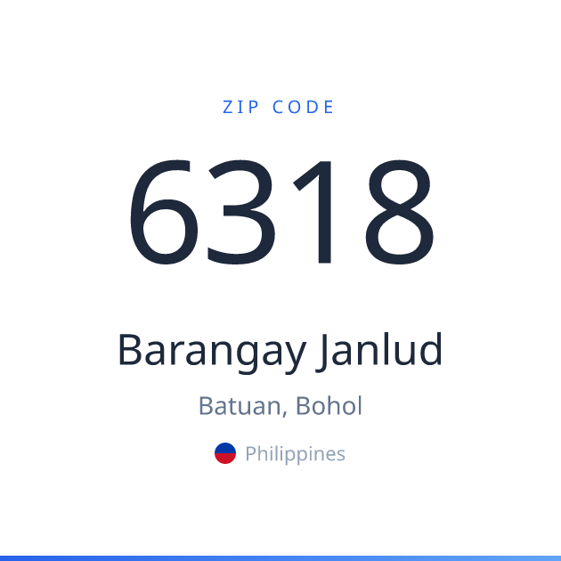 Shareable ZIP code 6318 card for Barangay Janlud, light theme