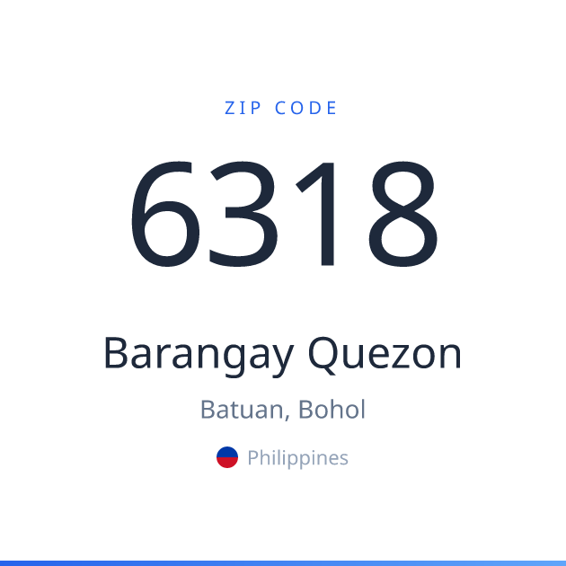 Shareable ZIP code 6318 card for Barangay Quezon, light theme