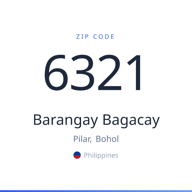 Shareable ZIP code 6321 card for Barangay Bagacay, light theme