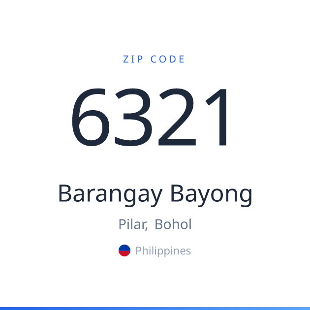 Shareable ZIP code 6321 card for Barangay Bayong, light theme