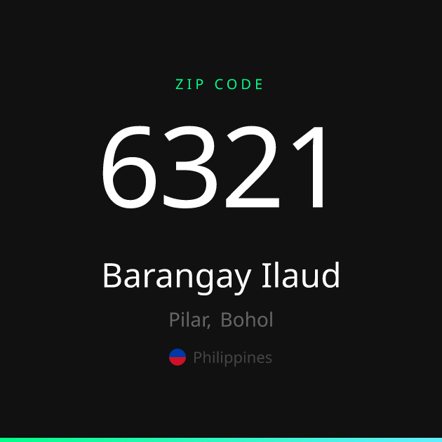 Shareable ZIP code 6321 card for Barangay Ilaud, dark theme