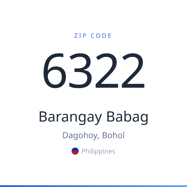 Shareable ZIP code 6322 card for Barangay Babag, light theme