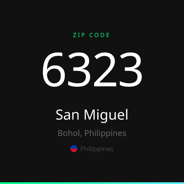 Shareable ZIP code 6323 card for San Miguel, dark theme
