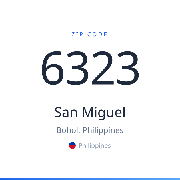 Shareable ZIP code 6323 card for San Miguel, light theme