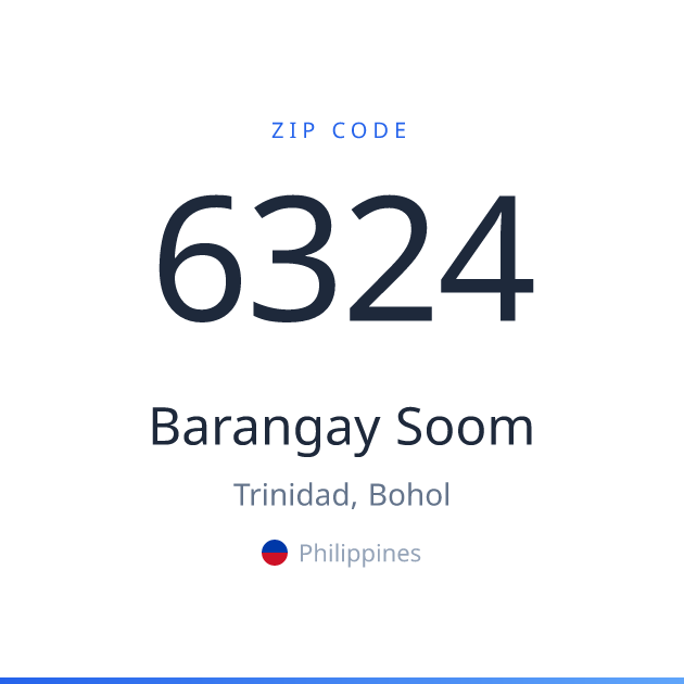 Shareable ZIP code 6324 card for Barangay Soom, light theme