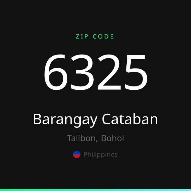 Shareable ZIP code 6325 card for Barangay Cataban, dark theme