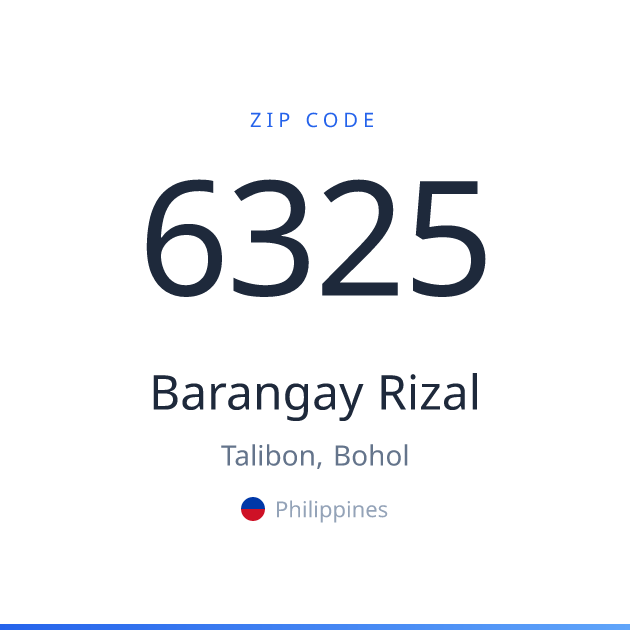 Shareable ZIP code 6325 card for Barangay Rizal, light theme