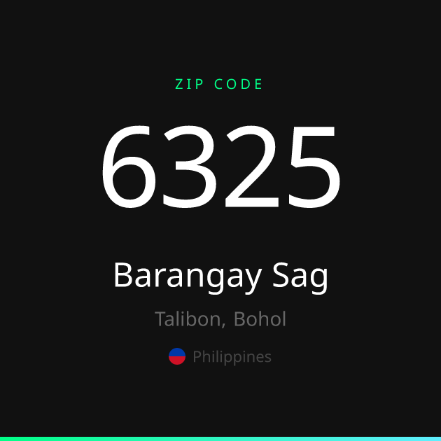 Shareable ZIP code 6325 card for Barangay Sag, dark theme
