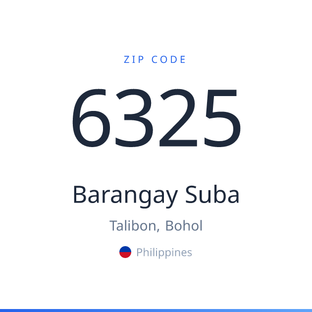 Shareable ZIP code 6325 card for Barangay Suba, light theme