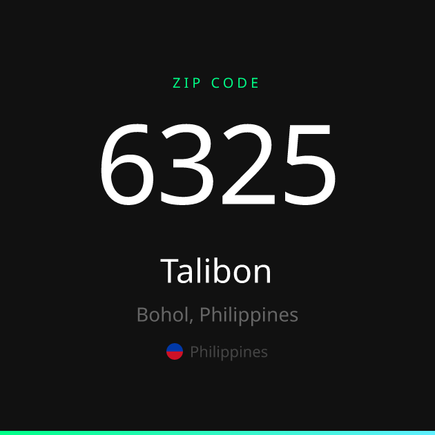 Shareable ZIP code 6325 card for Talibon, dark theme