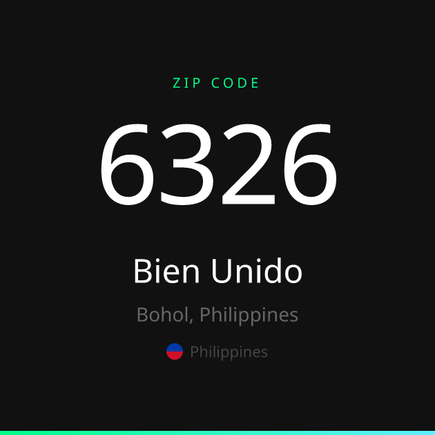 Shareable ZIP code 6326 card for Bien Unido, dark theme