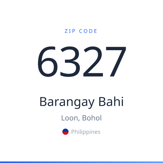 Shareable ZIP code 6327 card for Barangay Bahi, light theme