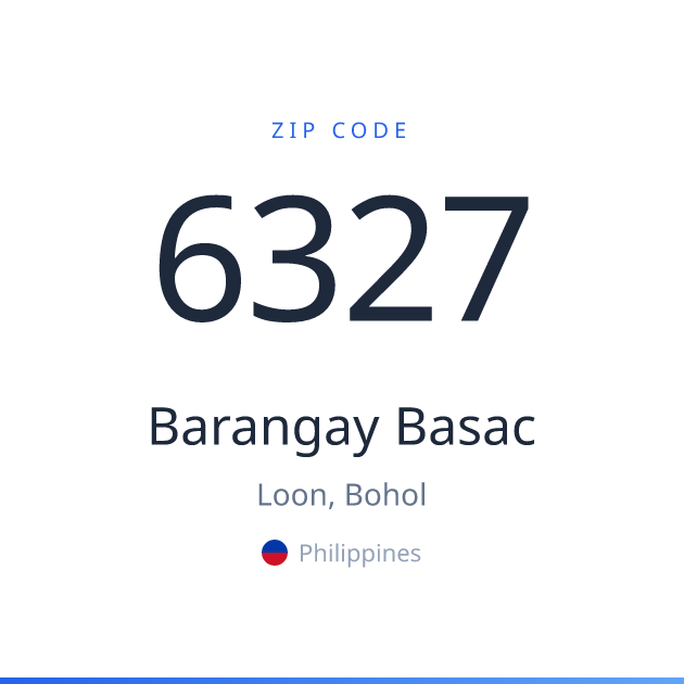 Shareable ZIP code 6327 card for Barangay Basac, light theme
