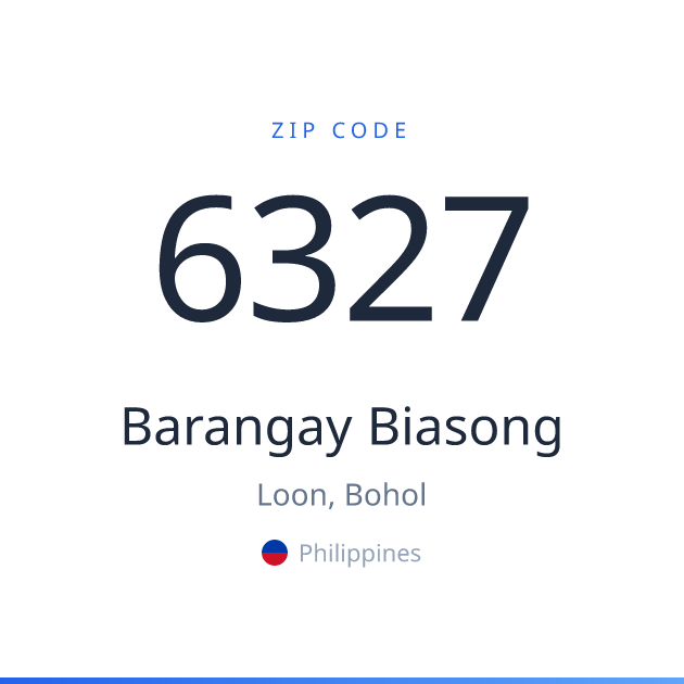 Shareable ZIP code 6327 card for Barangay Biasong, light theme
