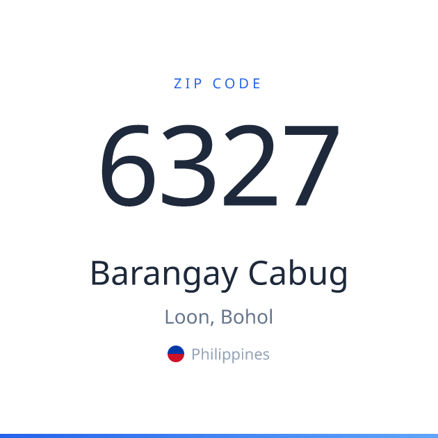 Shareable ZIP code 6327 card for Barangay Cabug, light theme