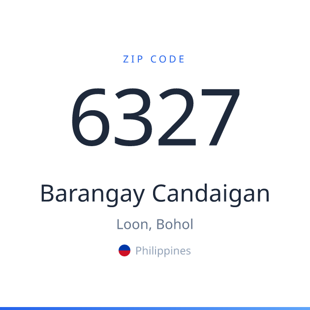 Shareable ZIP code 6327 card for Barangay Candaigan, light theme