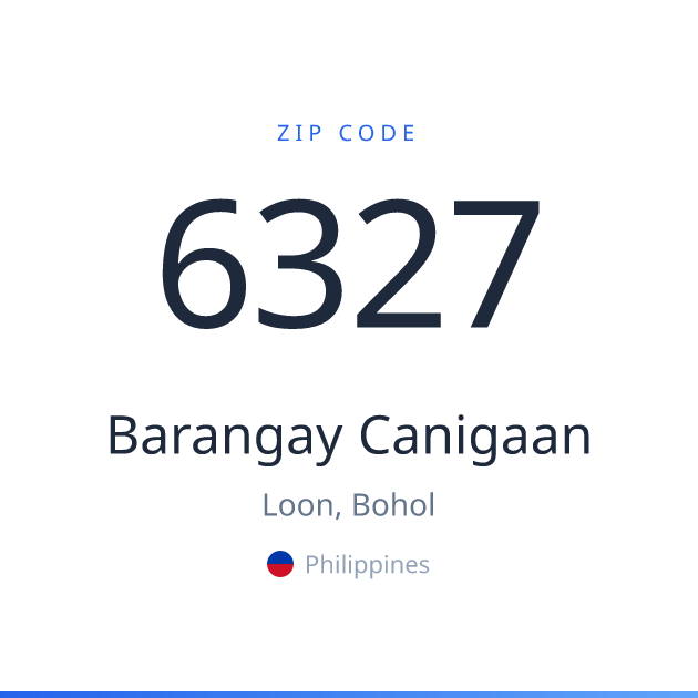 Shareable ZIP code 6327 card for Barangay Canigaan, light theme