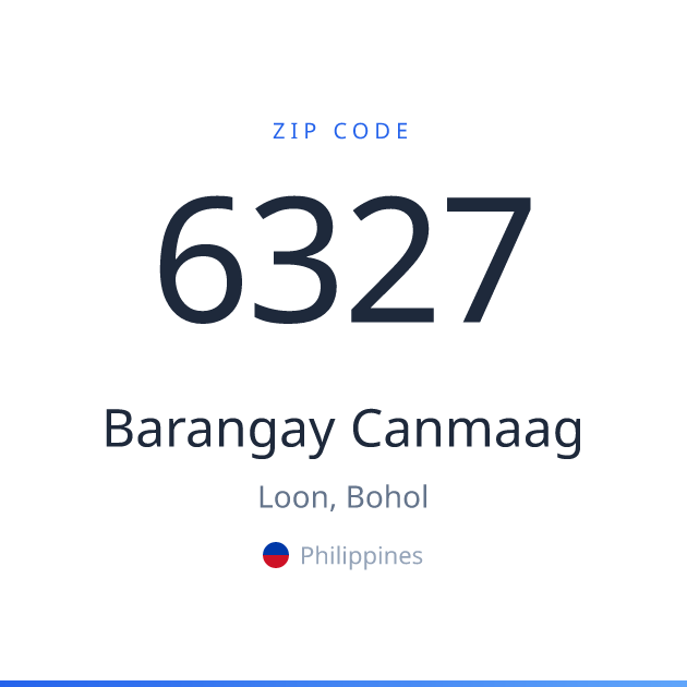 Shareable ZIP code 6327 card for Barangay Canmaag, light theme