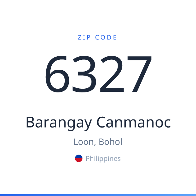 Shareable ZIP code 6327 card for Barangay Canmanoc, light theme
