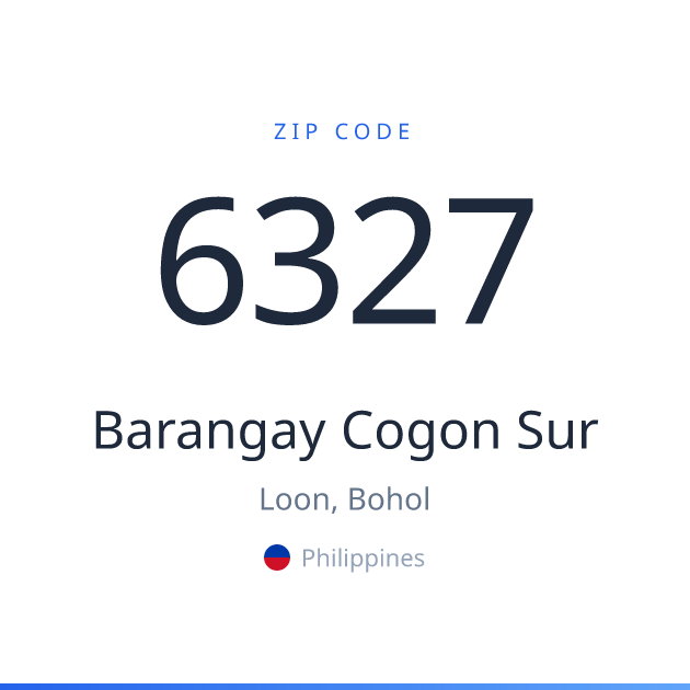 Shareable ZIP code 6327 card for Barangay Cogon Sur, light theme