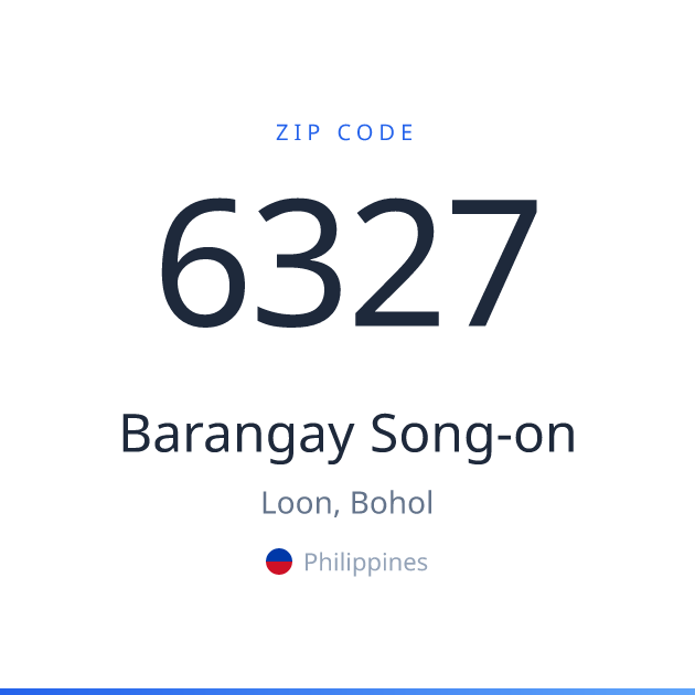 Shareable ZIP code 6327 card for Barangay Song-on, light theme