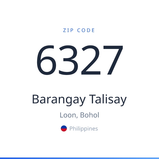 Shareable ZIP code 6327 card for Barangay Talisay, light theme