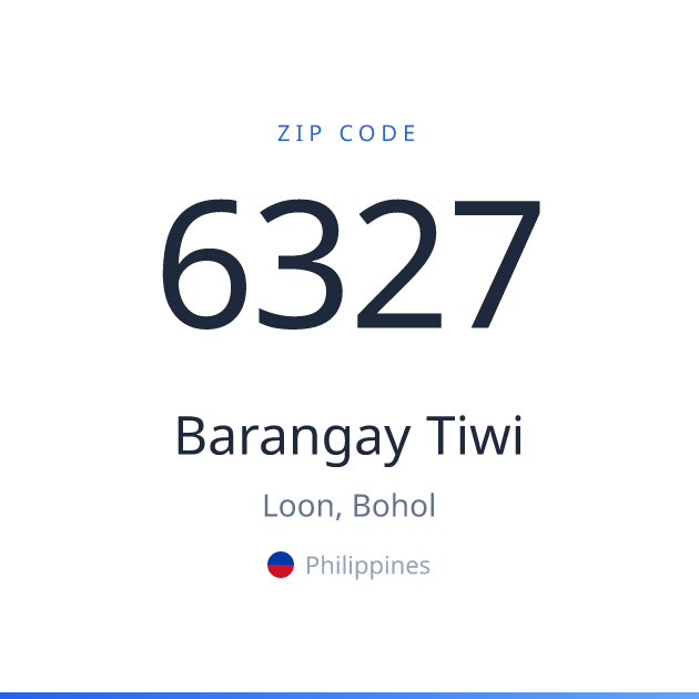 Shareable ZIP code 6327 card for Barangay Tiwi, light theme