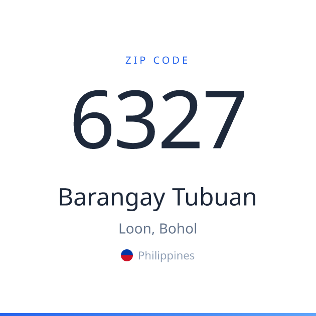 Shareable ZIP code 6327 card for Barangay Tubuan, light theme