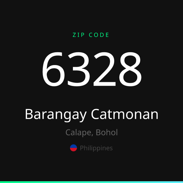 Shareable ZIP code 6328 card for Barangay Catmonan, dark theme