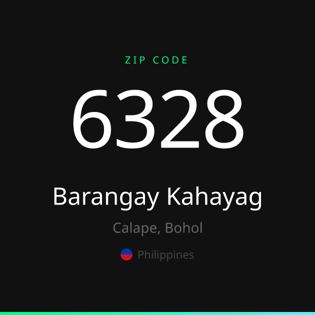 Shareable ZIP code 6328 card for Barangay Kahayag, dark theme