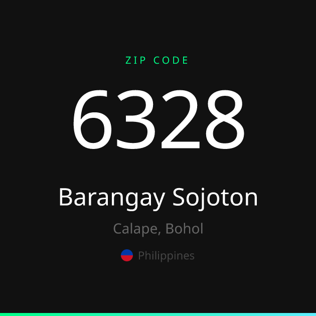 Shareable ZIP code 6328 card for Barangay Sojoton, dark theme