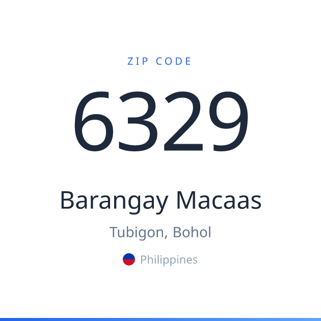 Shareable ZIP code 6329 card for Barangay Macaas, light theme