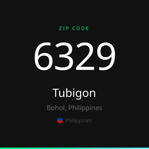 Shareable ZIP code 6329 card for Tubigon, dark theme