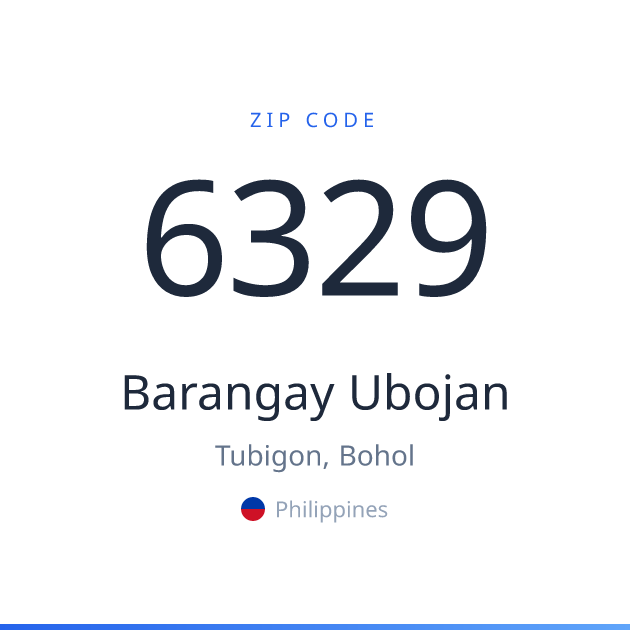 Shareable ZIP code 6329 card for Barangay Ubojan, light theme
