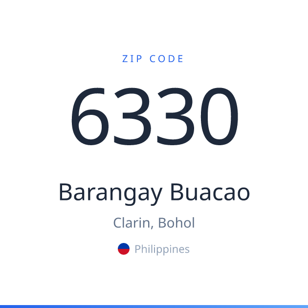 Shareable ZIP code 6330 card for Barangay Buacao, light theme