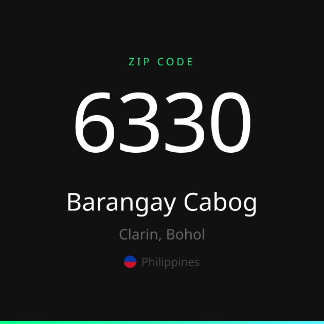 Shareable ZIP code 6330 card for Barangay Cabog, dark theme