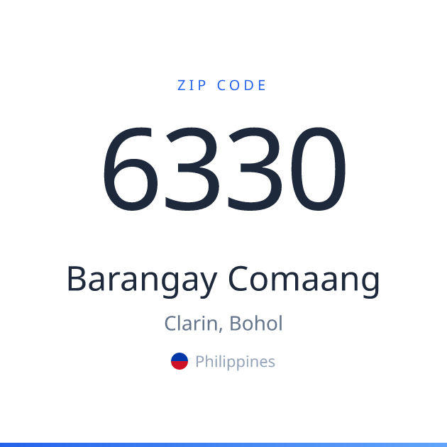 Shareable ZIP code 6330 card for Barangay Comaang, light theme