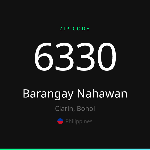 Shareable ZIP code 6330 card for Barangay Nahawan, dark theme