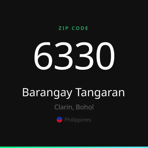 Shareable ZIP code 6330 card for Barangay Tangaran, dark theme