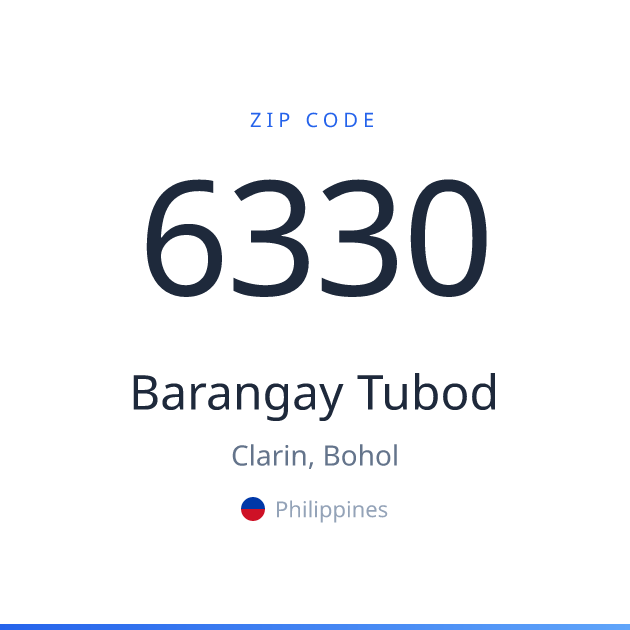 Shareable ZIP code 6330 card for Barangay Tubod, light theme