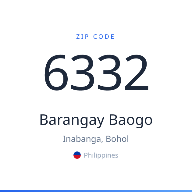 Shareable ZIP code 6332 card for Barangay Baogo, light theme