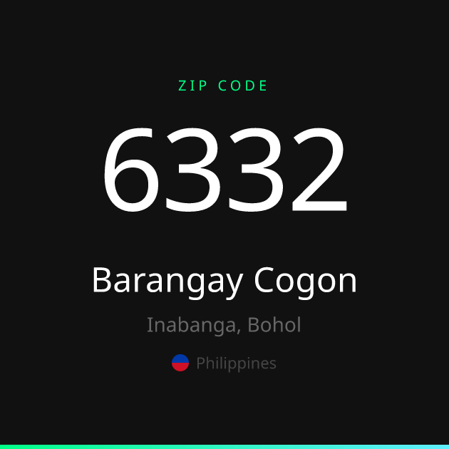 Shareable ZIP code 6332 card for Barangay Cogon, dark theme