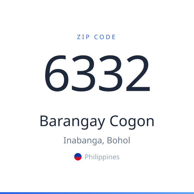 Shareable ZIP code 6332 card for Barangay Cogon, light theme