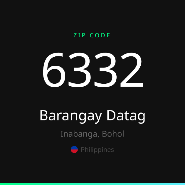 Shareable ZIP code 6332 card for Barangay Datag, dark theme