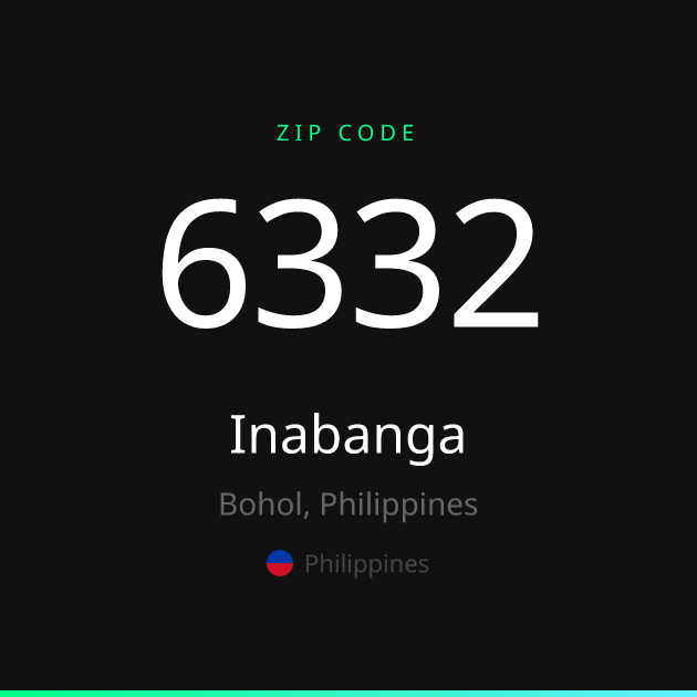 Shareable ZIP code 6332 card for Inabanga, dark theme