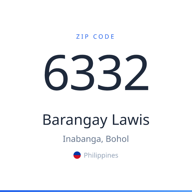 Shareable ZIP code 6332 card for Barangay Lawis, light theme