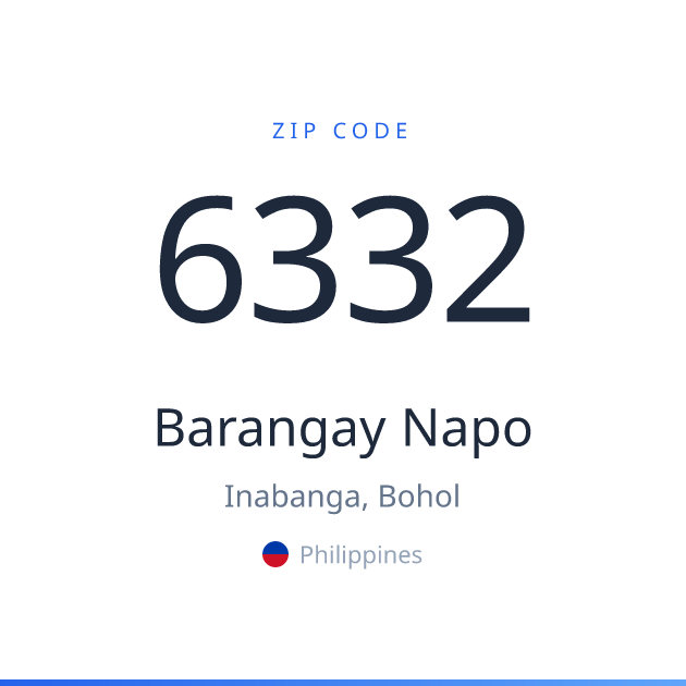 Shareable ZIP code 6332 card for Barangay Napo, light theme