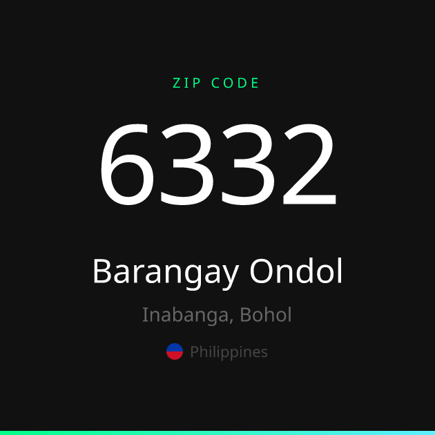 Shareable ZIP code 6332 card for Barangay Ondol, dark theme